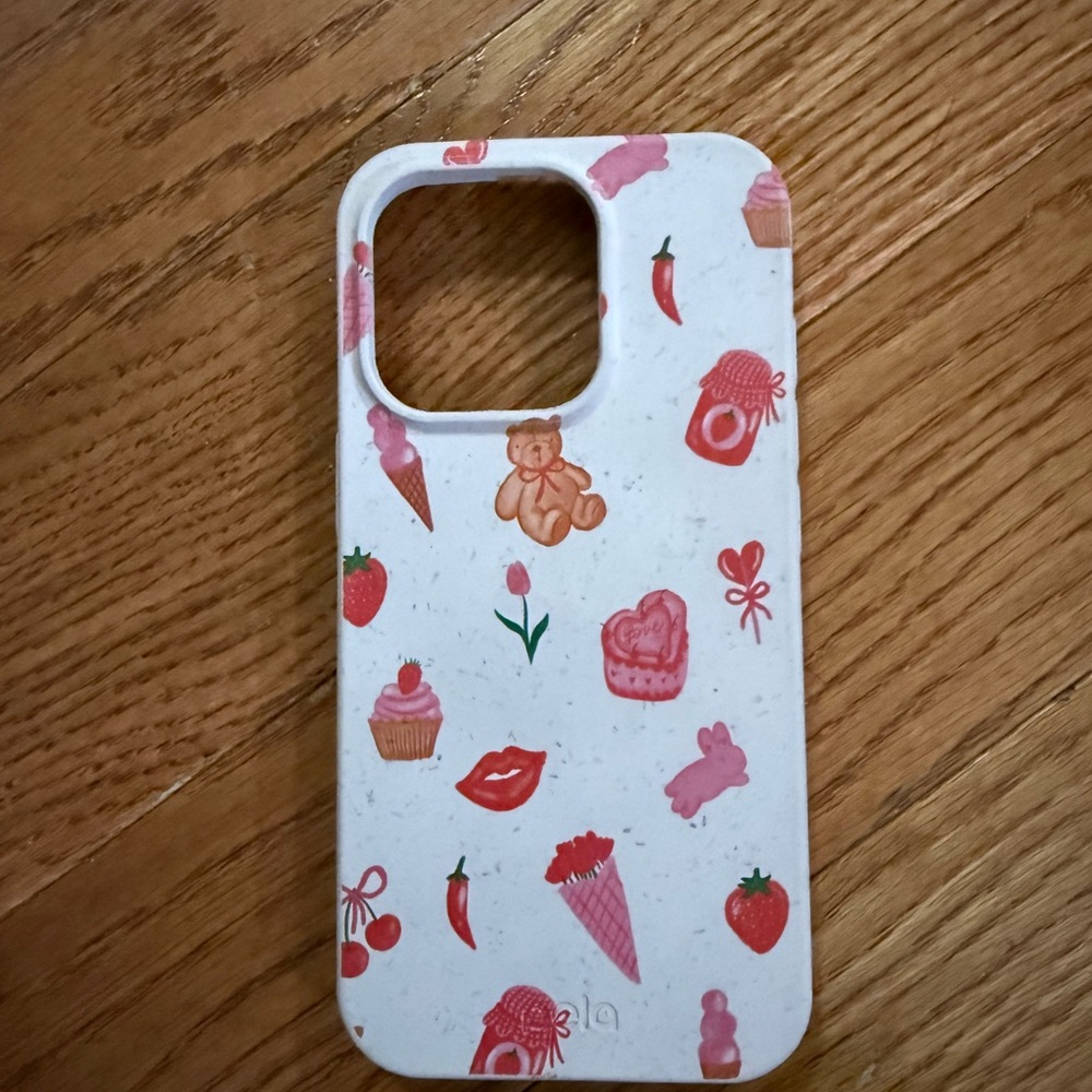 Cute Patterned Phone Case - White with Pink Accents 16 pro